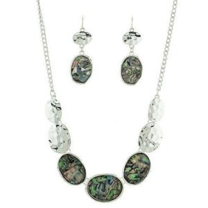 Silver Oval Abalone Gemstone Necklace & Earring Set